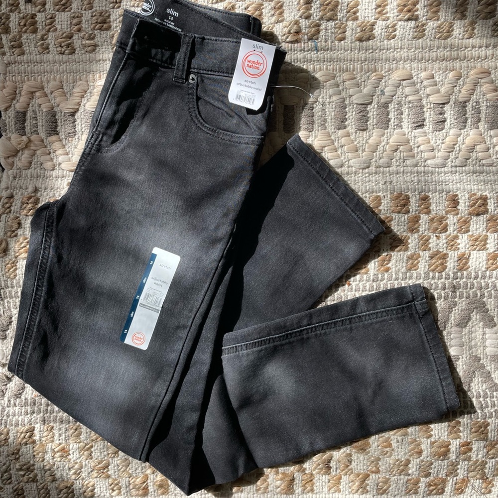 Light Black Boys Size 14 Slim Stretch Adjustable Waist Wonder Nation Jeans